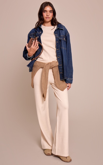 Pantalon en maille tricot fine crème à cordons ajustables