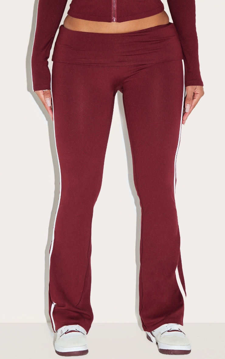 Shape Burgundy Sculpt Side Stripe Fold Over Waist High Waisted Flares image 2
