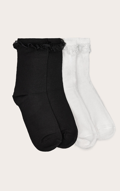 Black & White Lace Frill 2 Pack Socks