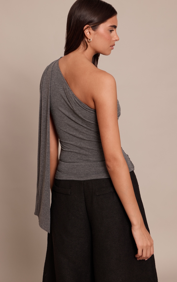 Charcoal Drape Tie Detail Asymmetric Top image 2