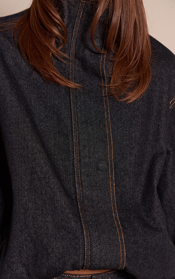 Raw Indigo Funnel Neck Concealed Placket Denim Jacket  image 4