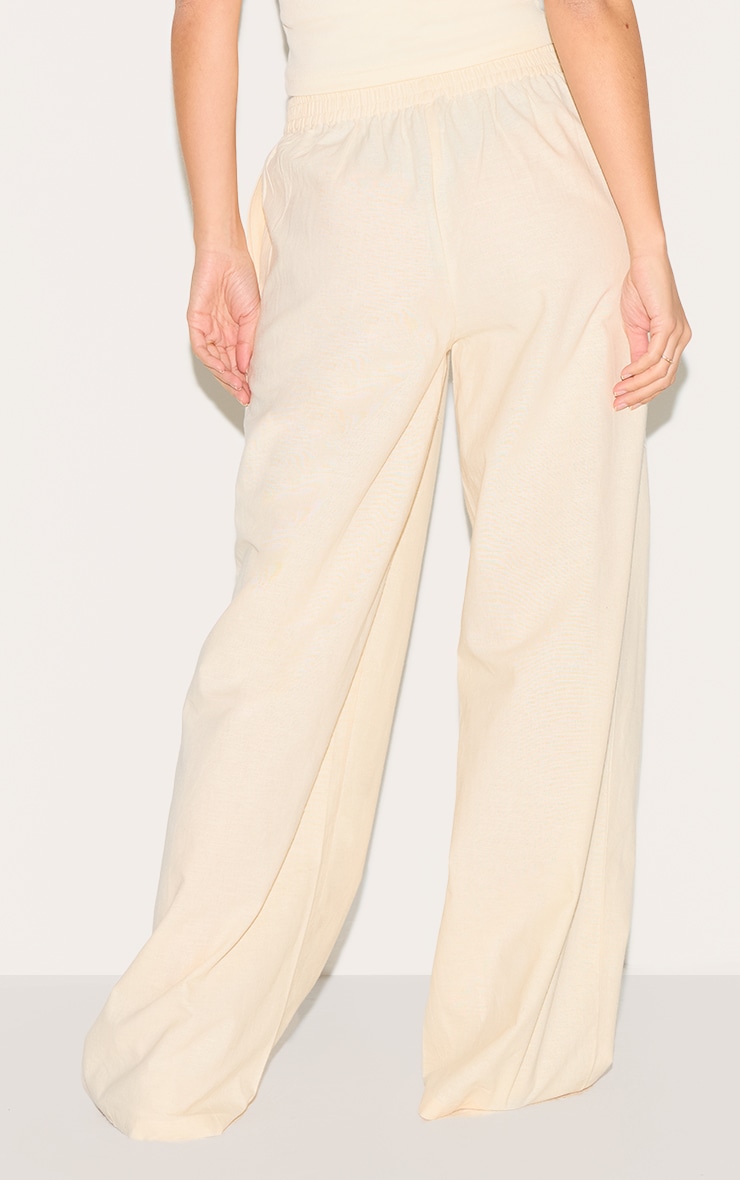 Cream Cotton Linen Look Elasticated Waist Straight Leg Pants image 3
