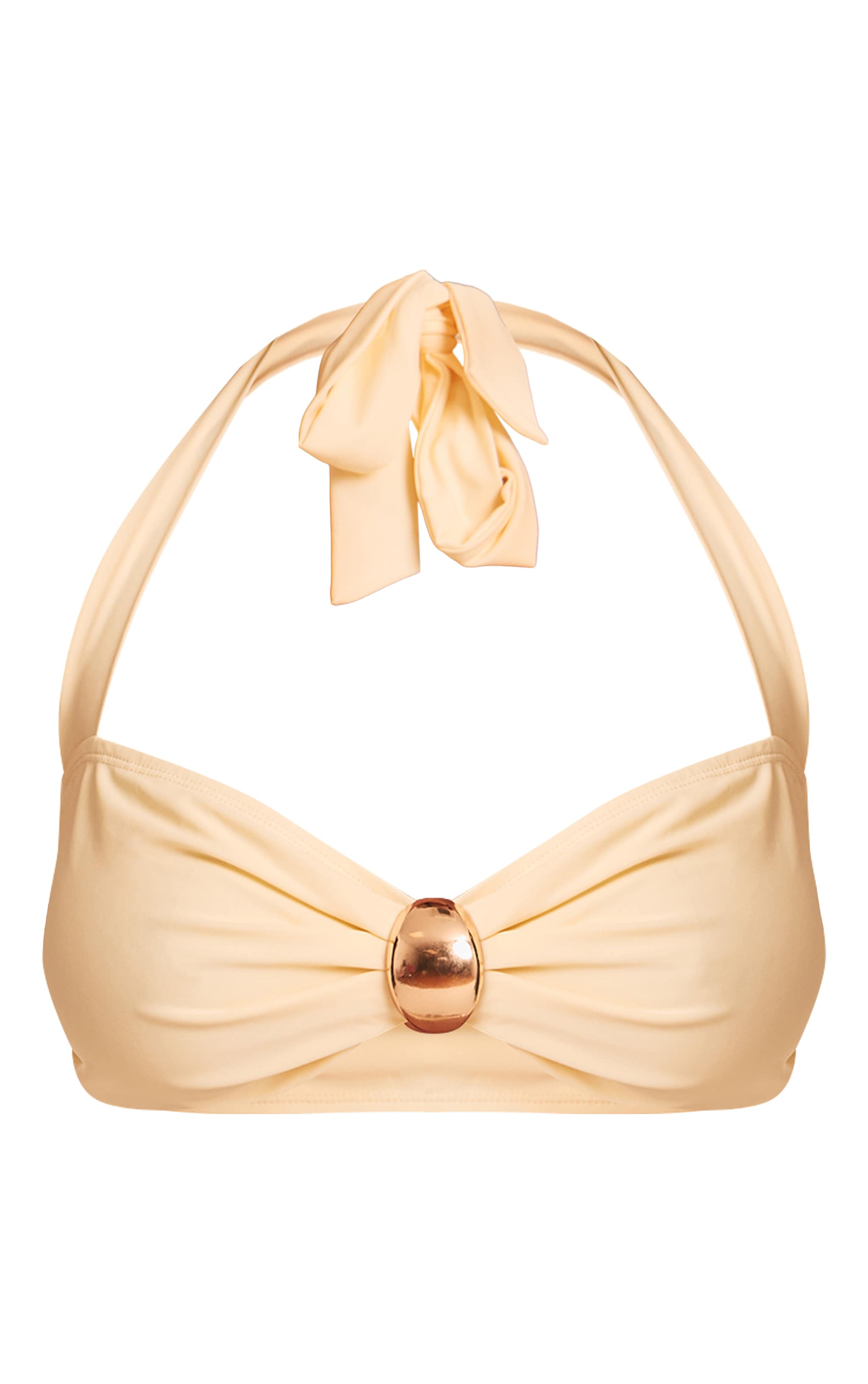 Shape Haut de maillot de bain crème au beurre à dos nu et empiècement doré image 5