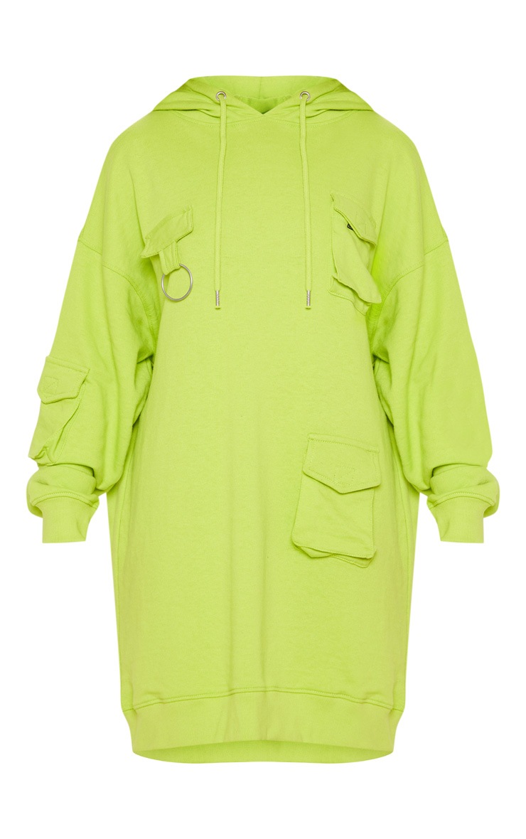 Neon Green Pocket Hoodie Dress Dresses PrettyLittleThing