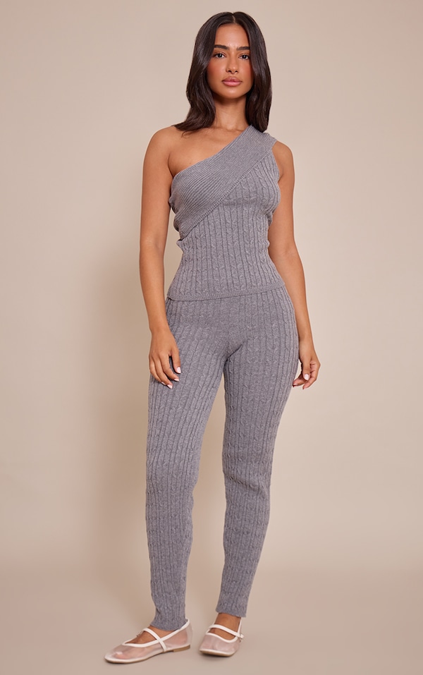 Petite Charcoal Cable Knit Pants