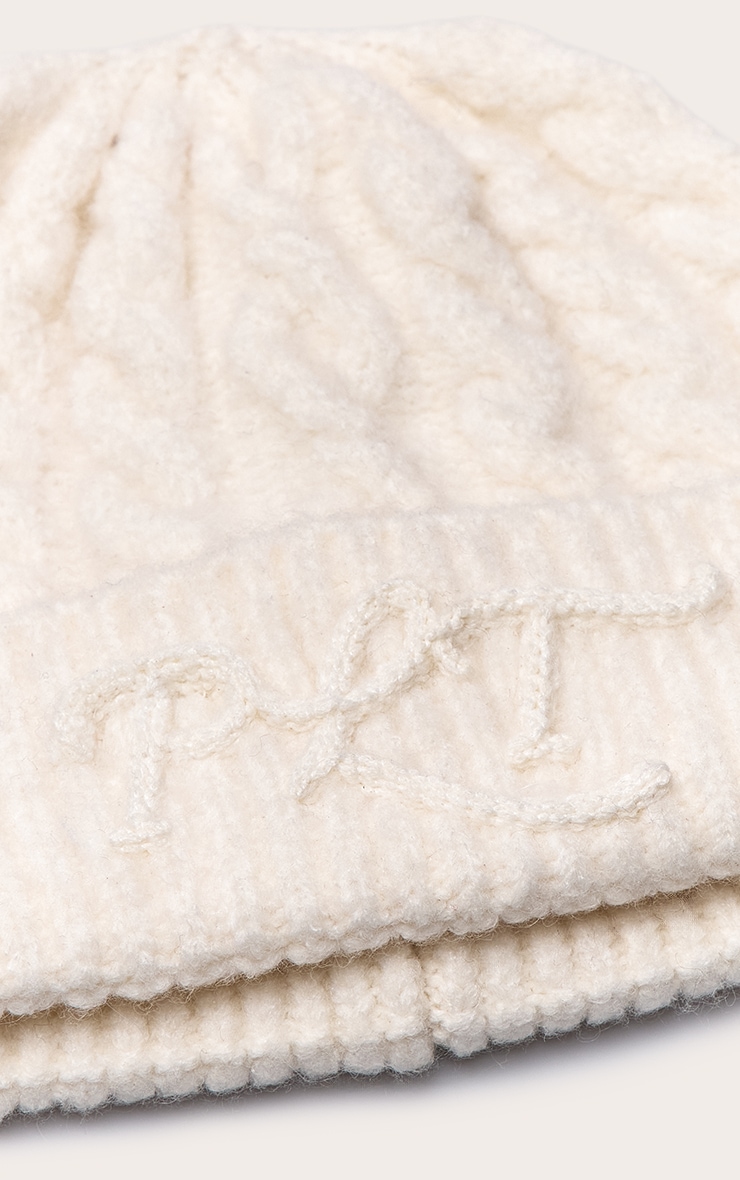 PrettyLittleThing Cream Cable Knit Beanie image 3