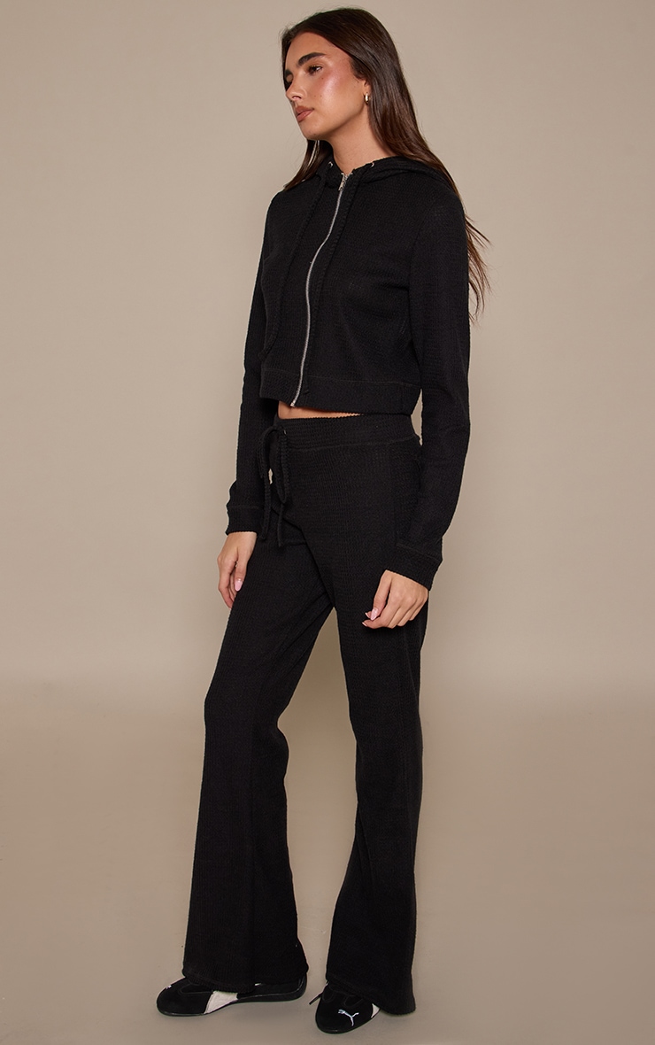 Black Brushed Waffle Rib Skinny Flare Trouser image 2