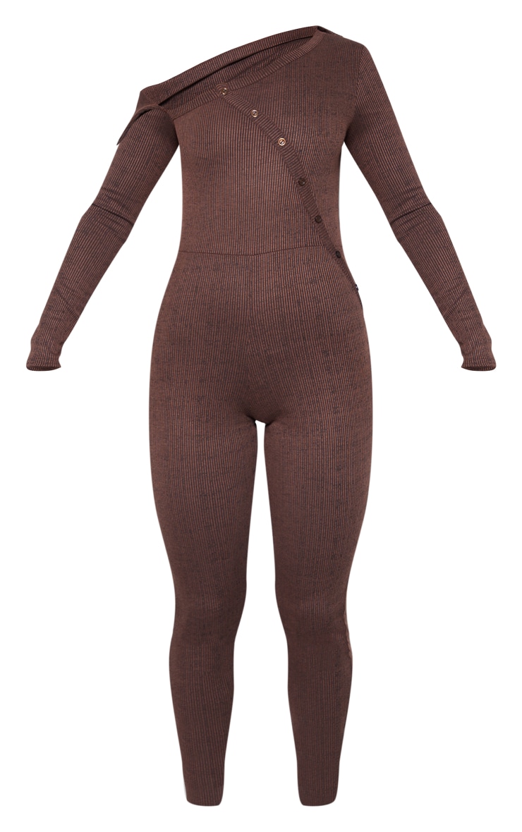 Chocolate Rib Bardot Button Detail Jumpsuit