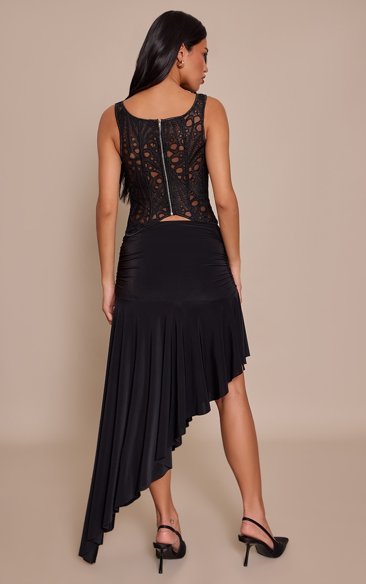 Black Slinky Asymmetric Hem Midi Skirt image 3