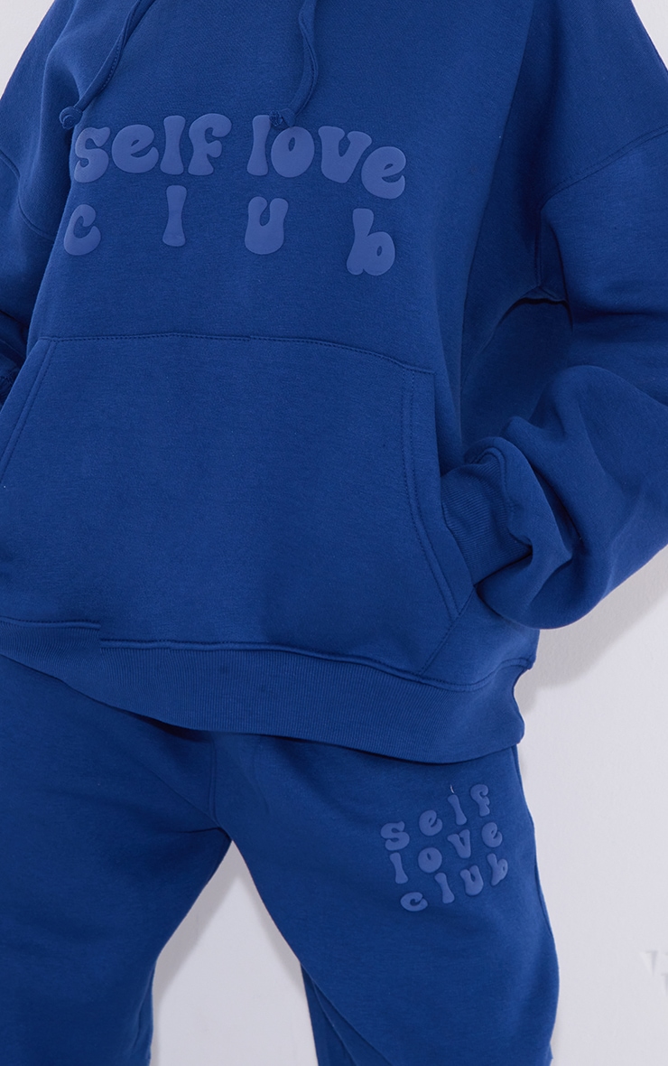 Hoodie oversize bleu marine à slogan Self Love Club en relief image 4