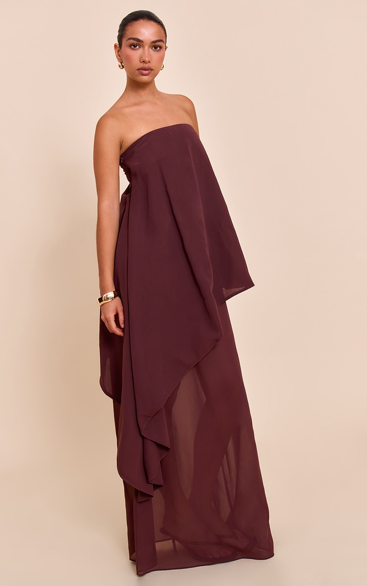 Chocolate Chiffon Bandeau Overlay Maxi Dress image 3