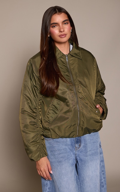 Olive Oversized Cocoon Sleeve Bomber Jacket