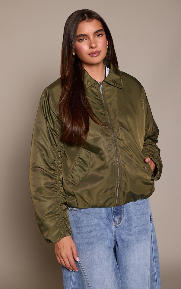 Olive Oversized Cocoon Sleeve Bomber Jacket