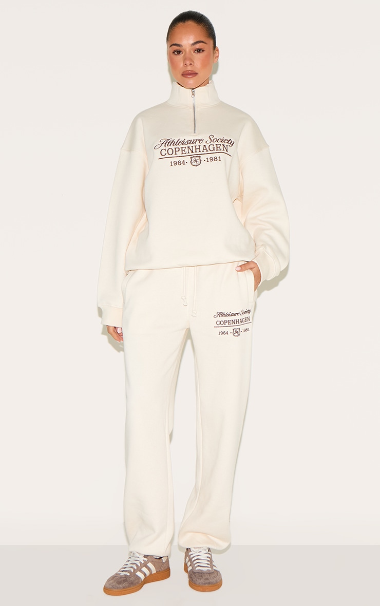 Cream Embroidered Cuffed Sweatpants image 2