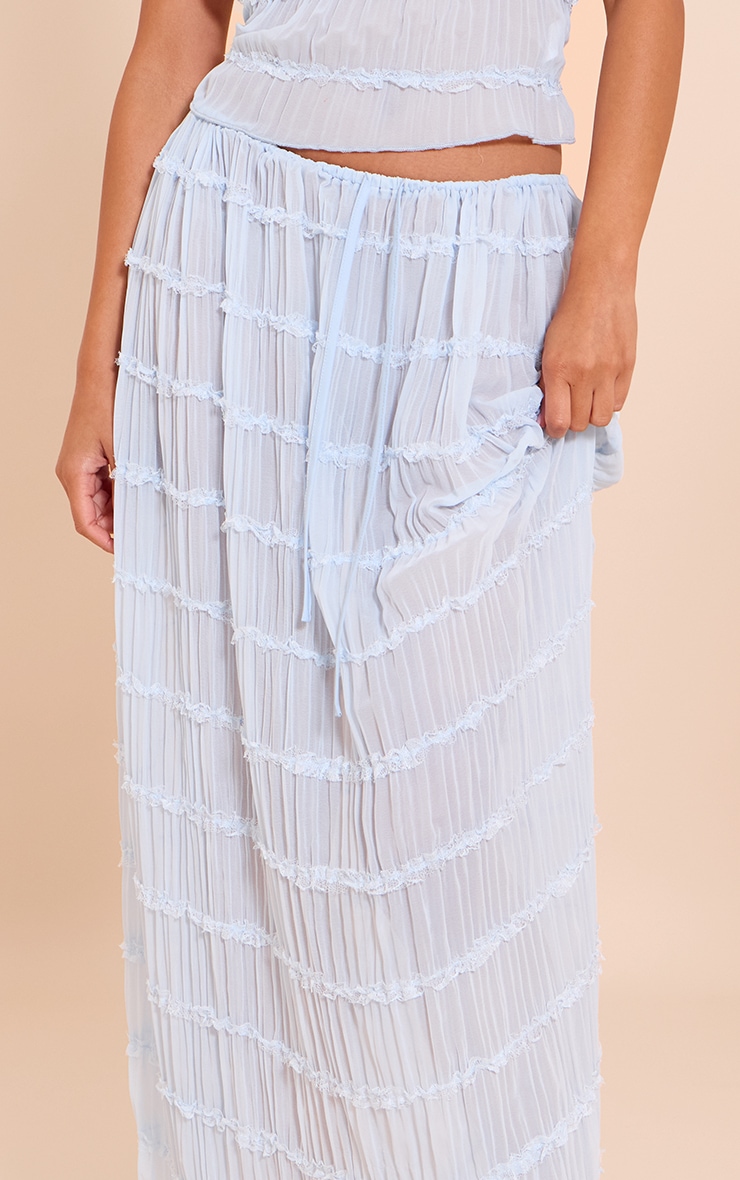 Light Blue Chiffon Ruched Frill Detail Tiered Maxi Skirt image 4