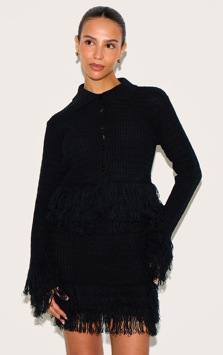 Petite Black Button Up Fringe Cardigan image 1