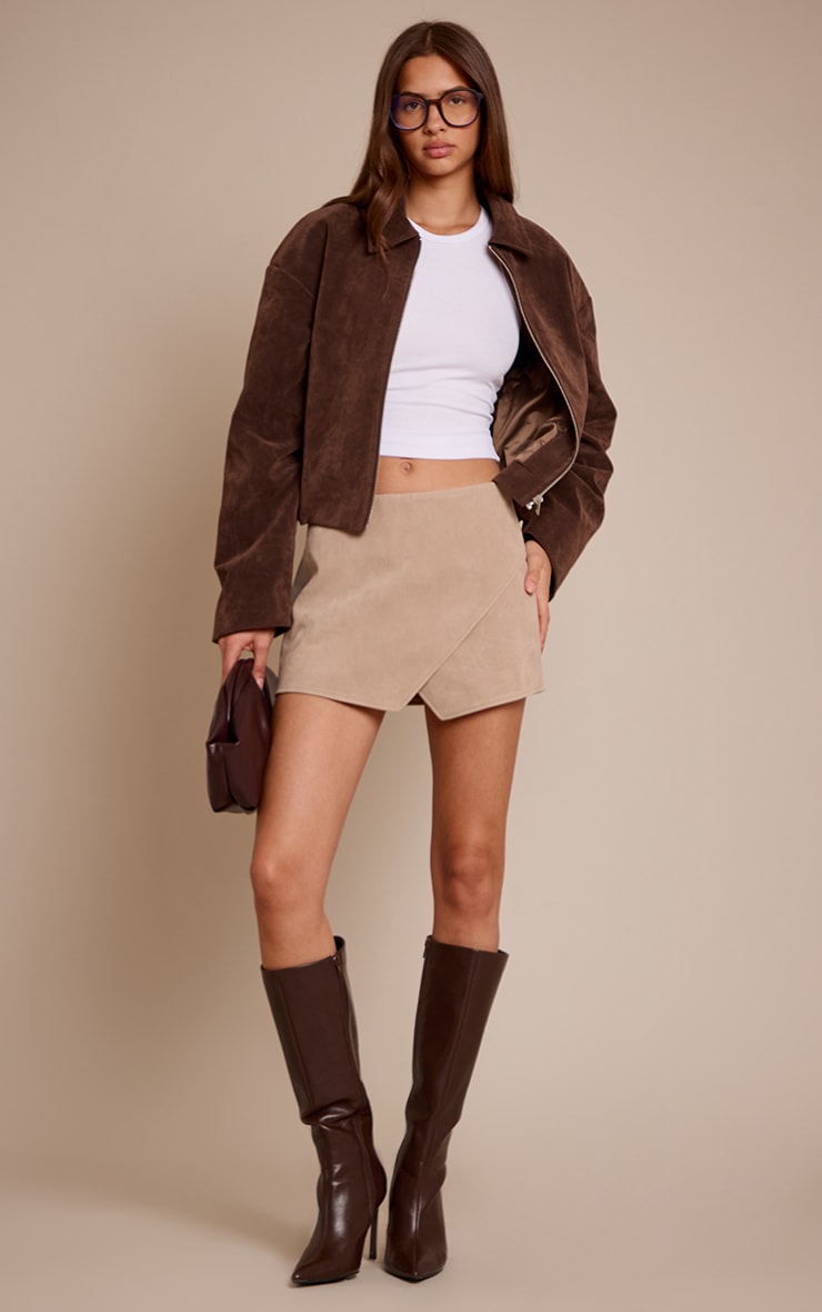 Sand Faux Suede Wrap Mini Skirt image 1