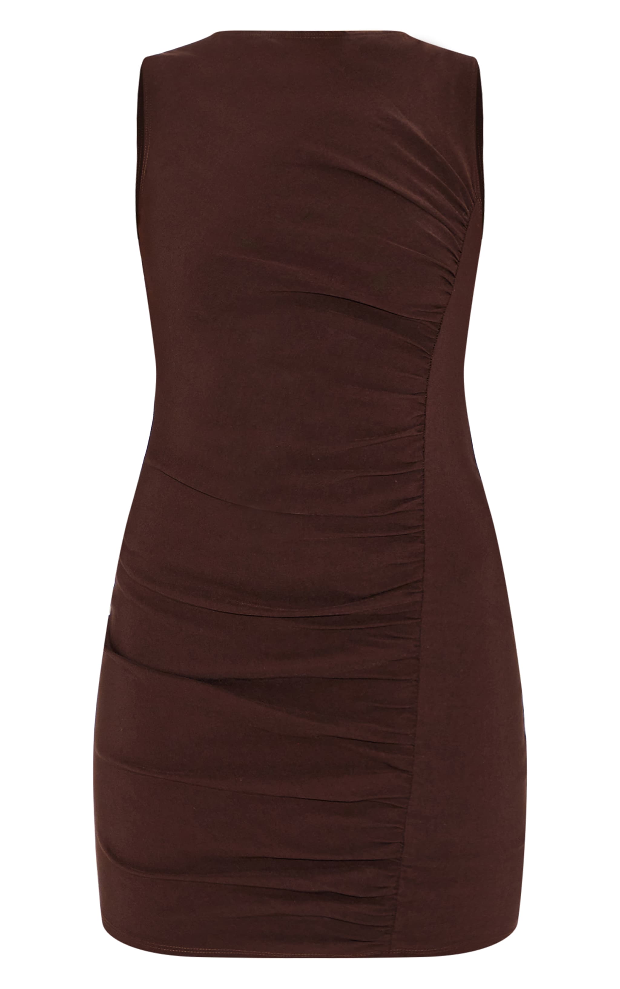 Chocolate Stretch Woven Ruched Bodycon Dress image 5