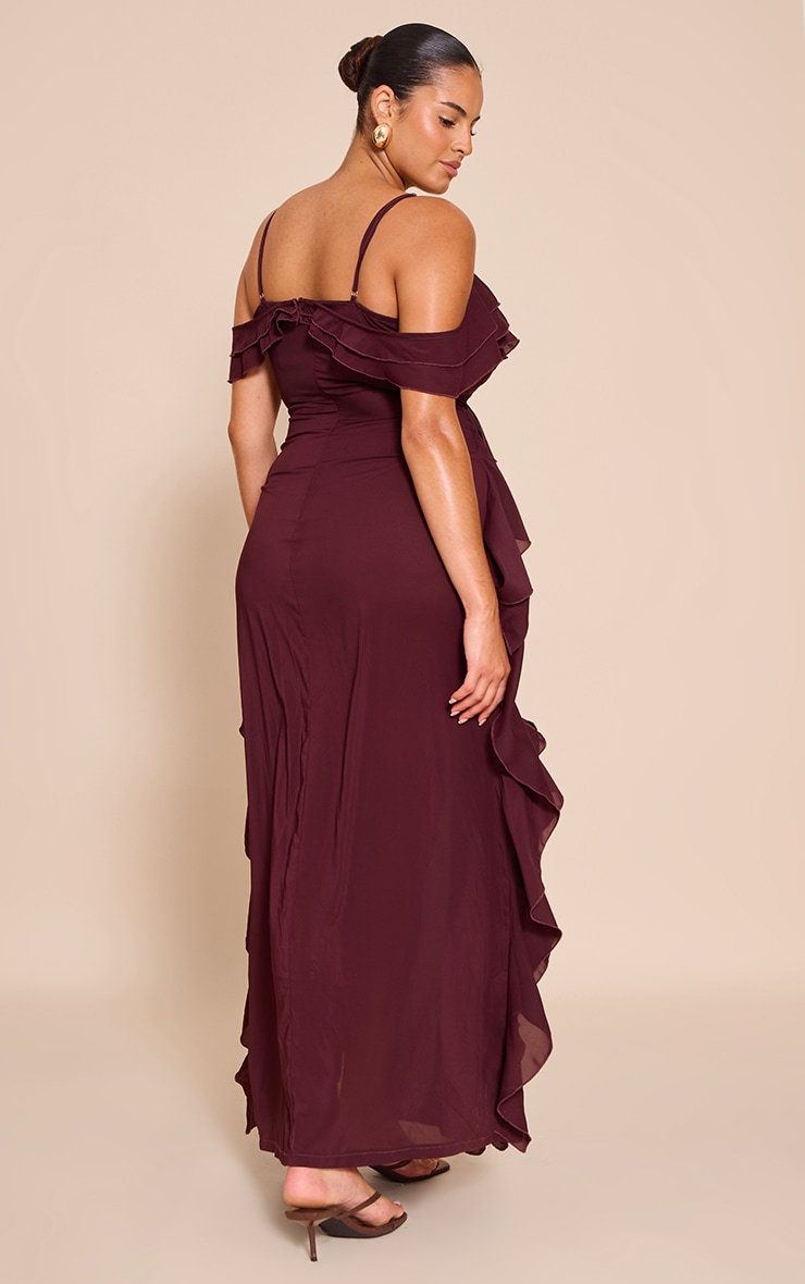 Plus Plum Cold Shoulder Ruffle Detail Strappy Maxi Dress image 2