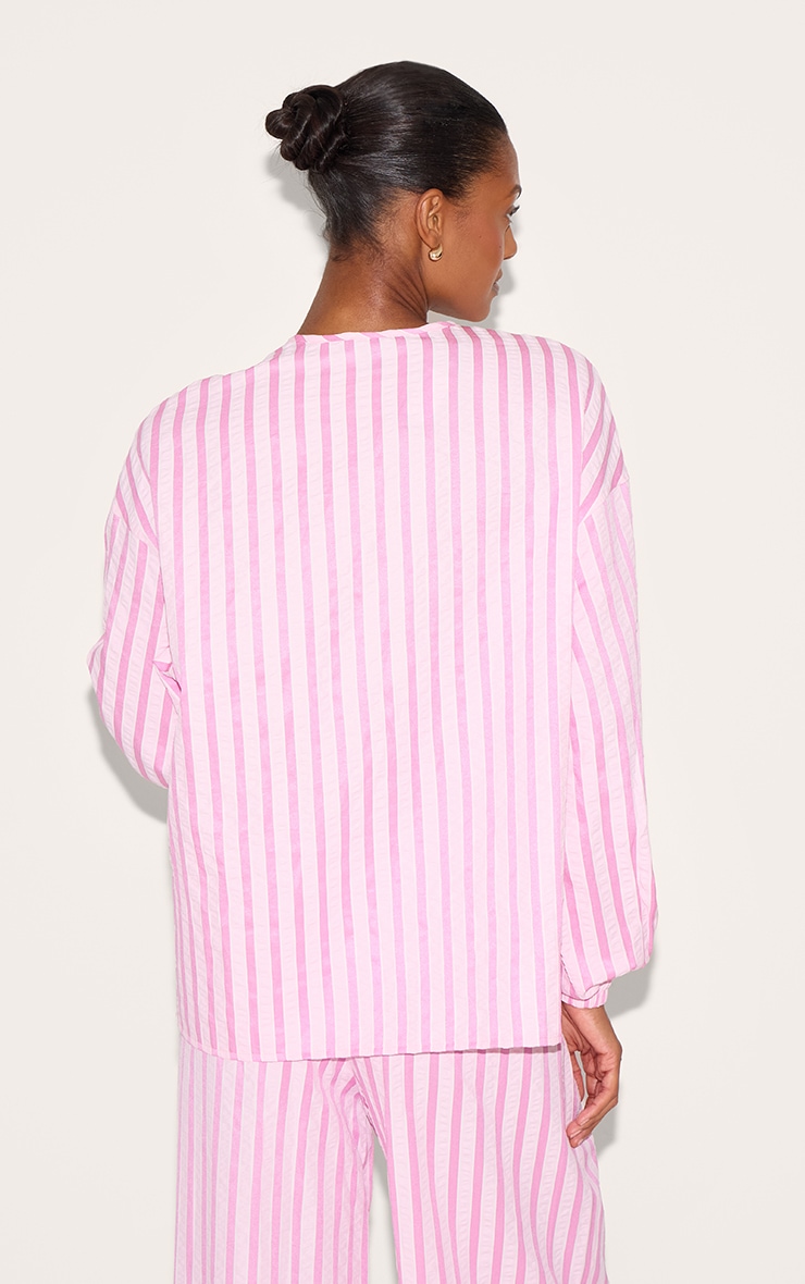 Pink Striped Textured Tie Front Shirt image 2