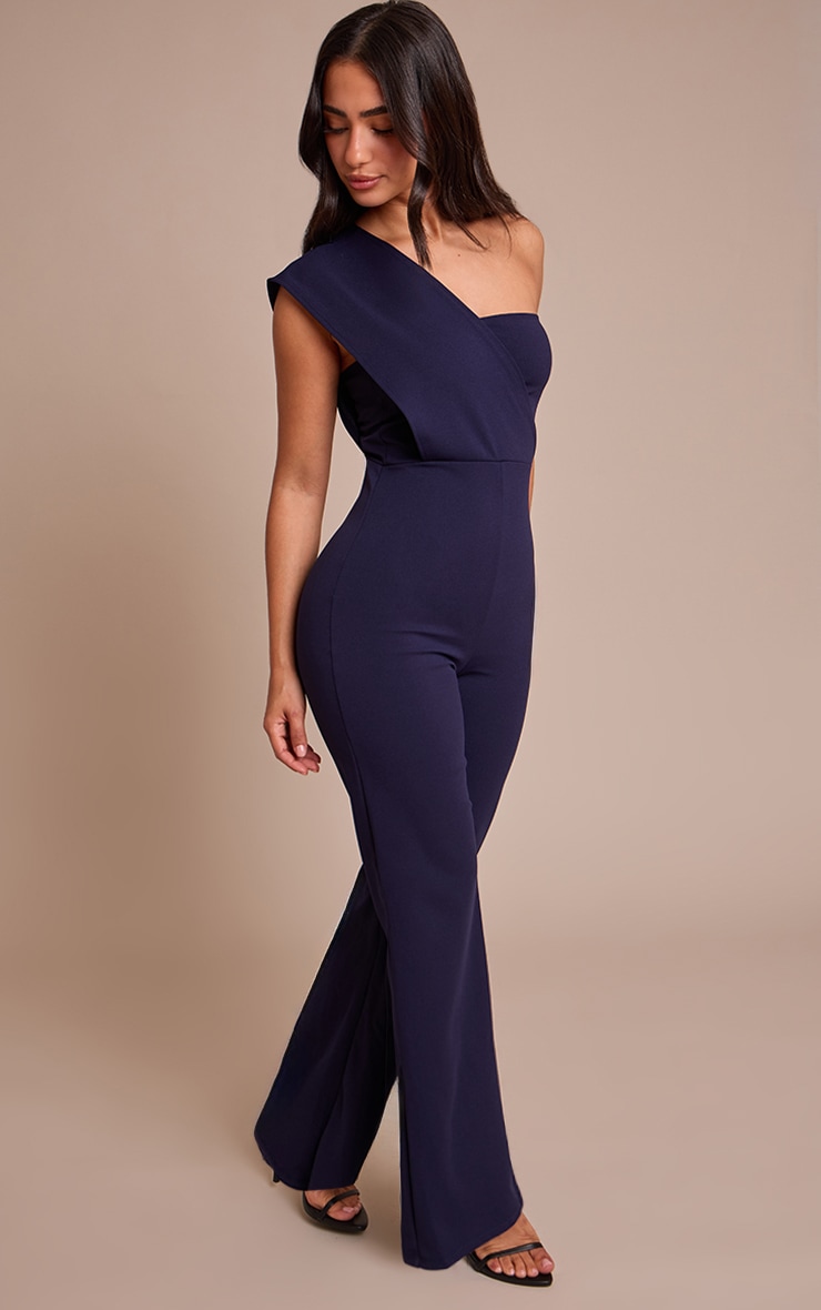 Petite Navy One Shoulder Drape Jumpsuit image 3