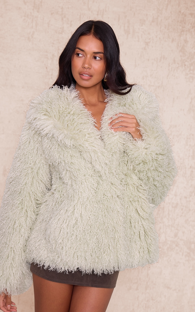 Mint Green Mongolian Fur Cropped Coat image 1