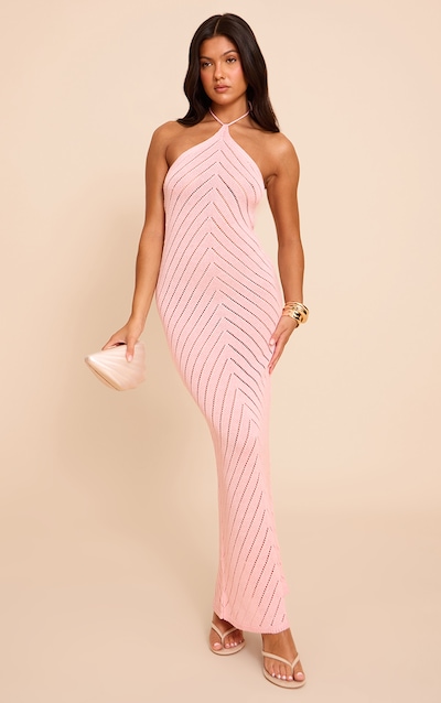Pink Chevron Knitted Maxi Dress