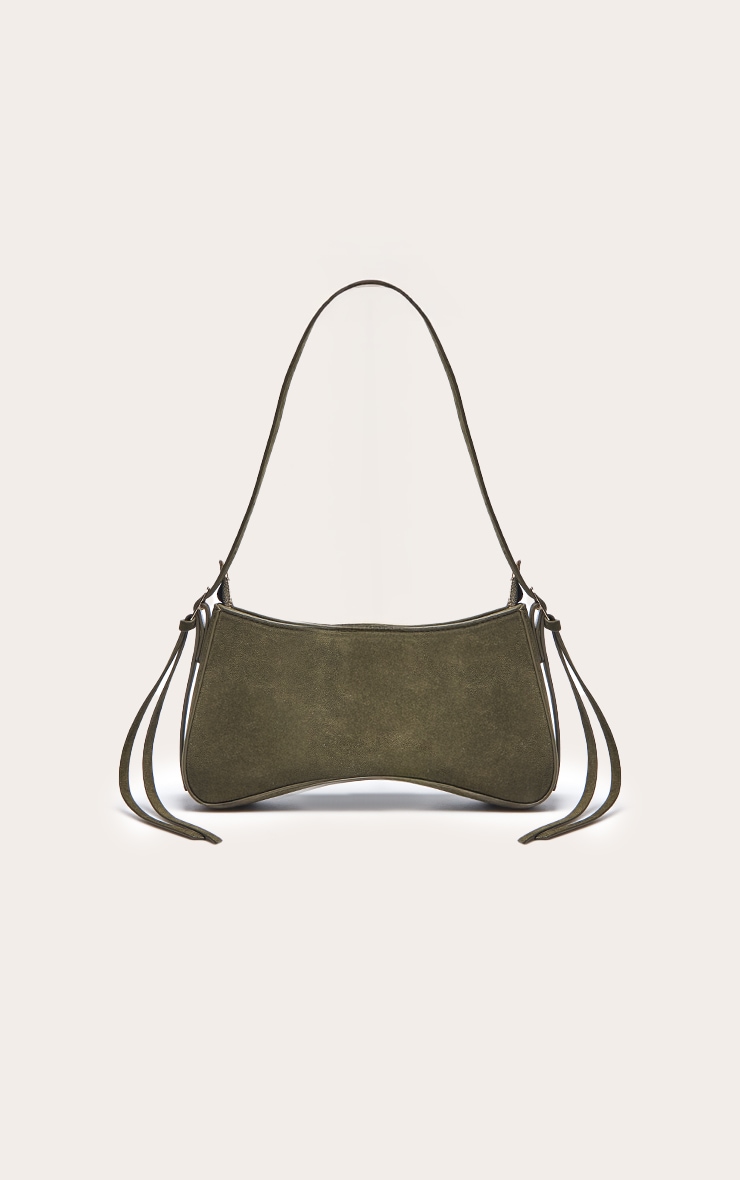 Olive Faux Suede Curved Beaded Shoulder Bag image 4
