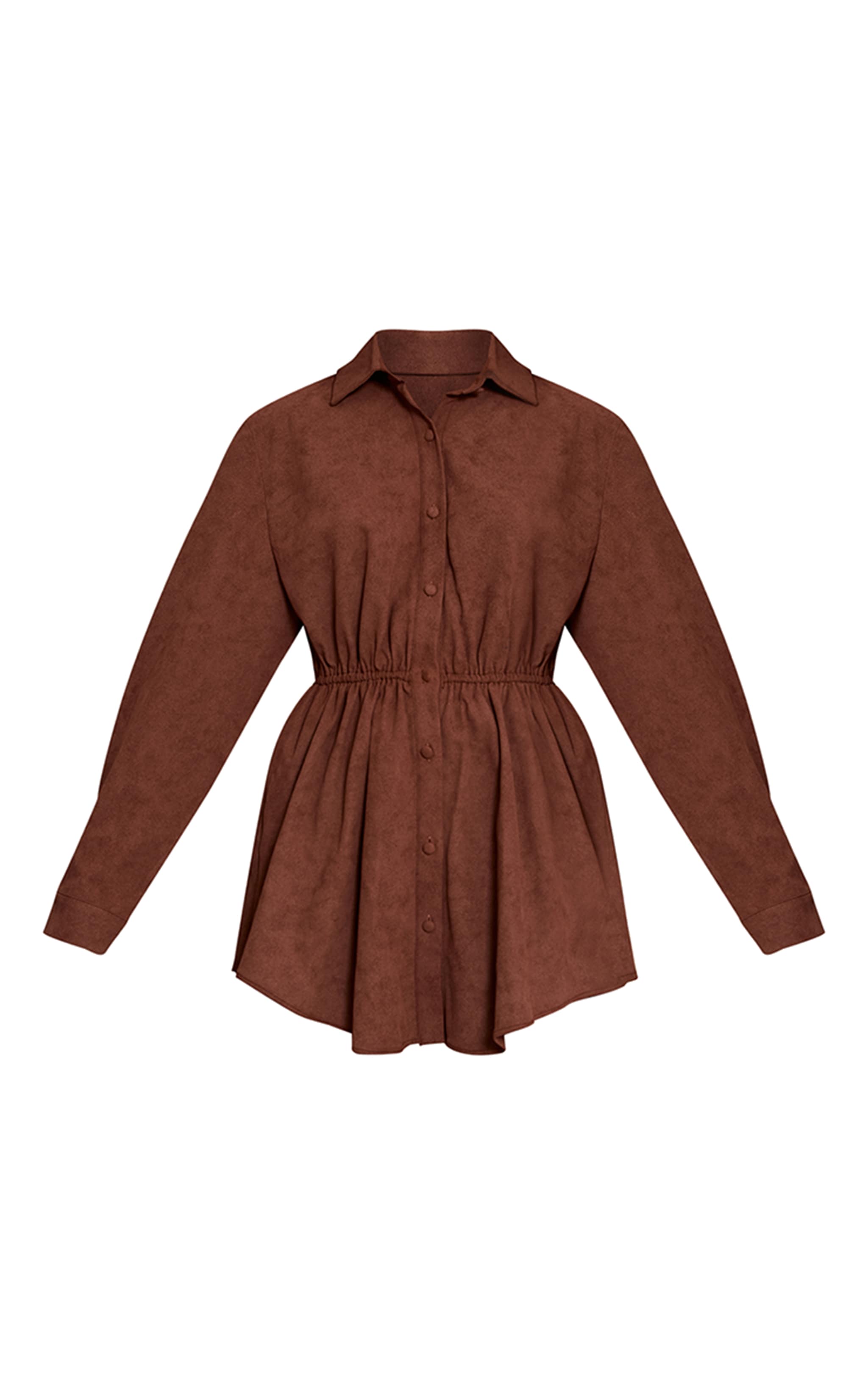 Chocolate Faux Suede Button Down Cinched Waist Mini Dress image 5