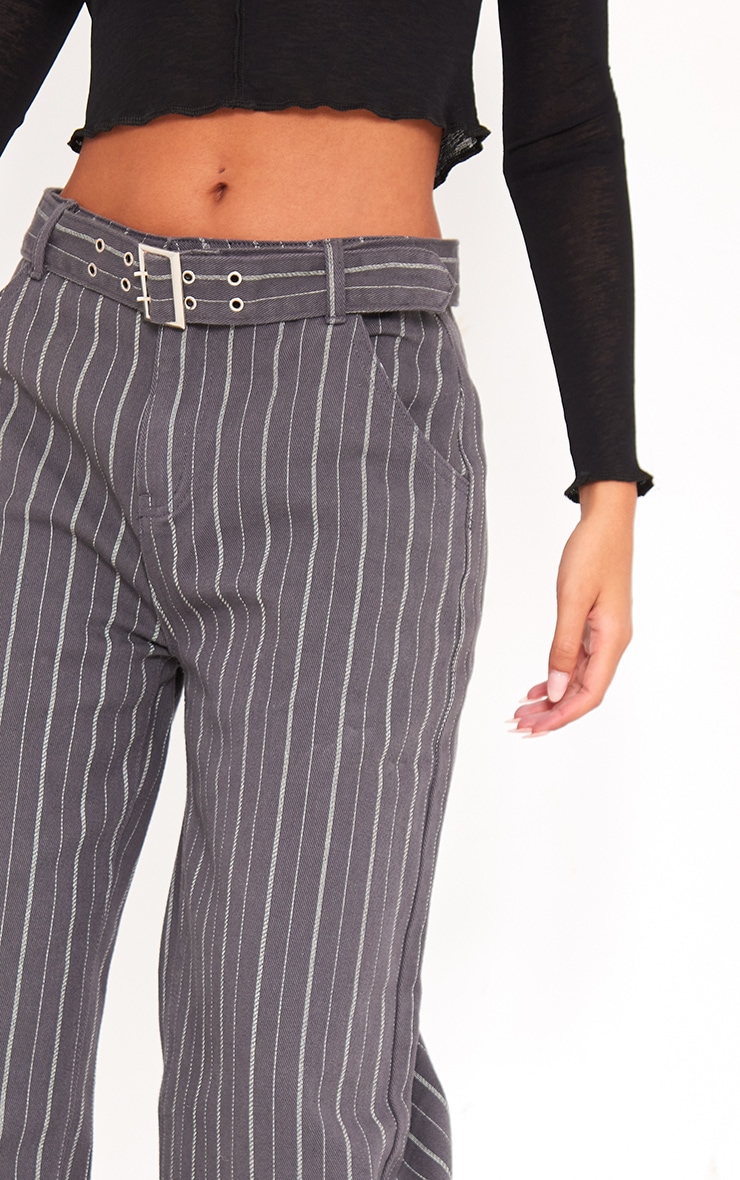 Tall Grey Pintstripe Buckle Detail Jeans image 4