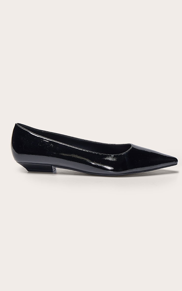 Black Crinkle PU Point Toe Ballet Flats image 2