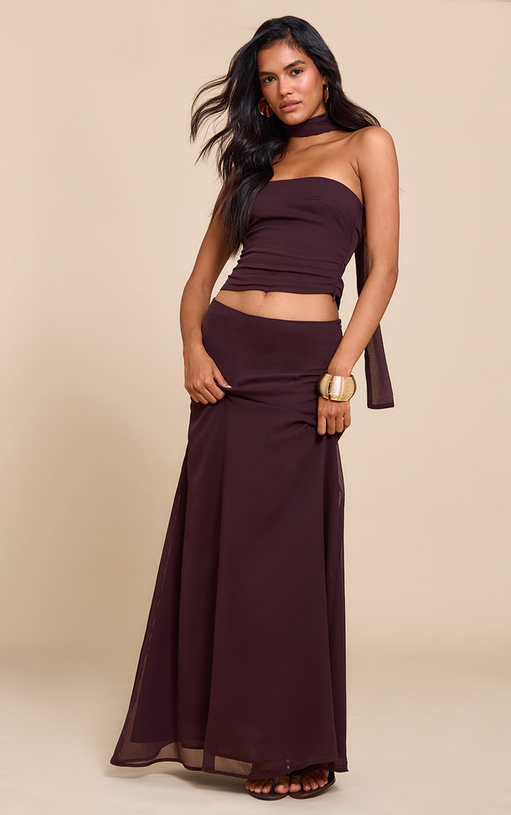 Chocolate Chiffon Neck Wrap Bandeau Top image 3