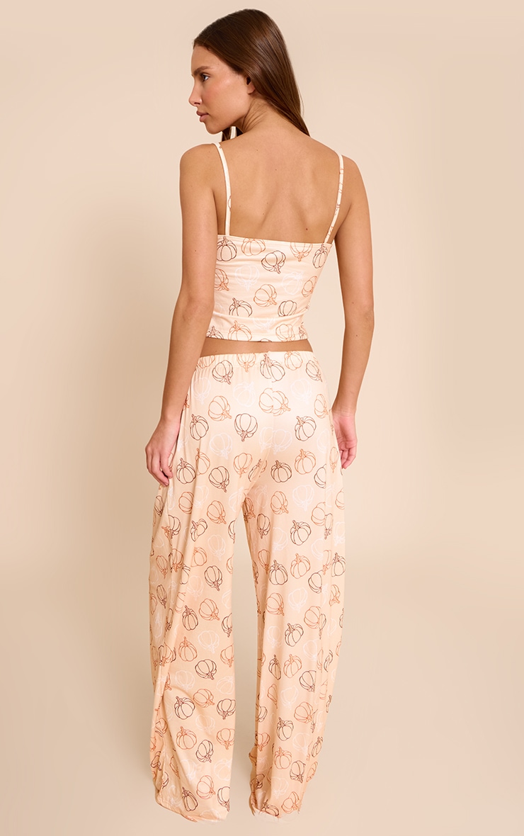 Beige Pumpkin Printed Cami and Wide Leg Pant PJ Set image 2