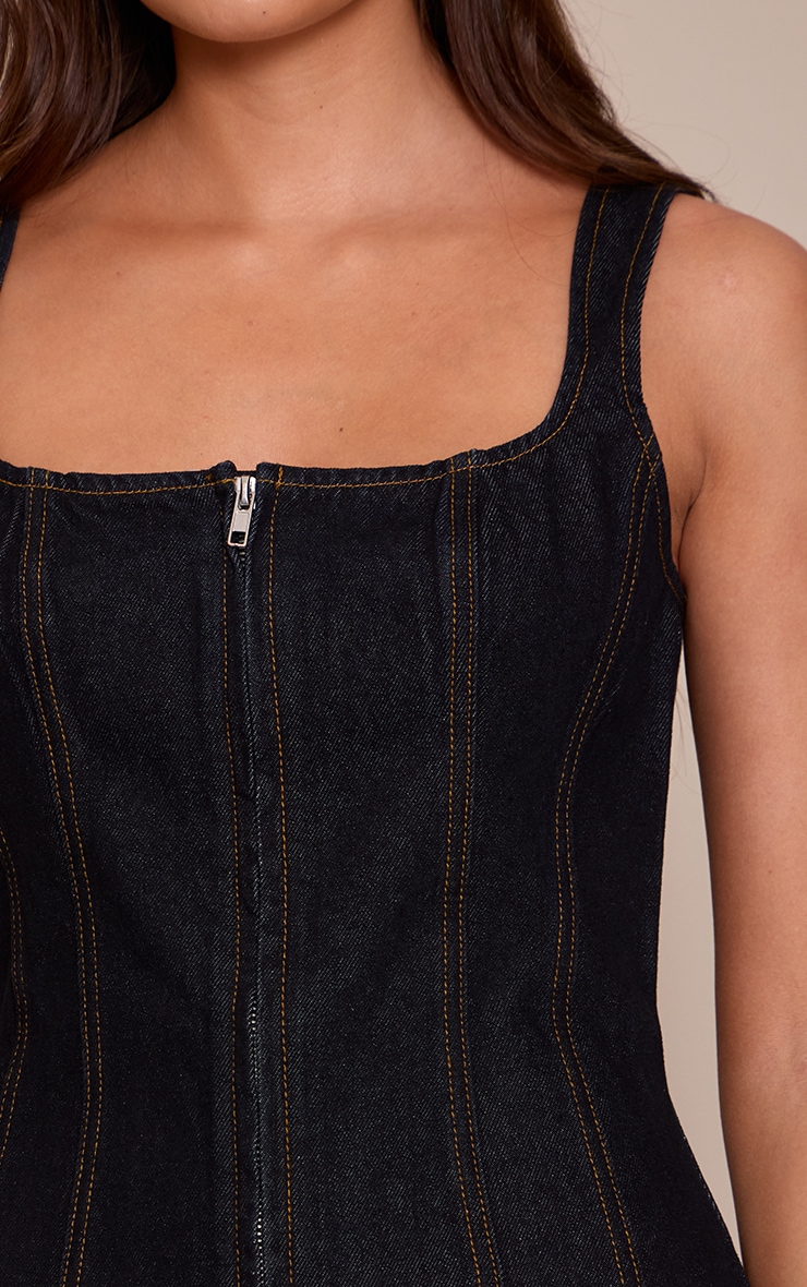Indigo Seam Detail Zip Through Denim Corset image 4