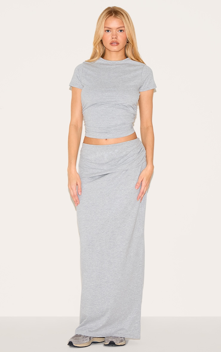 スカート GREY COTTON SKIRT Grey Marl Foldover Cotton Maxi Skirt | Co-ords