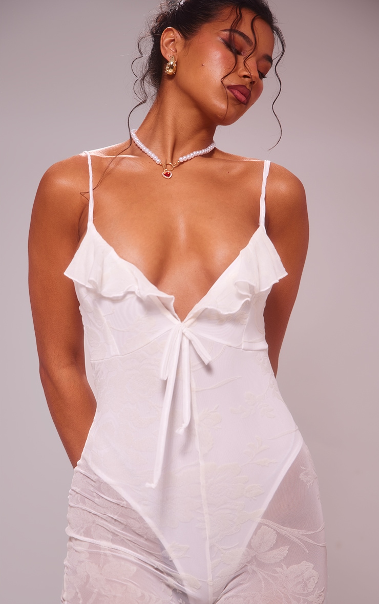 White Devore Ruffle Strappy Jumpsuit image 4