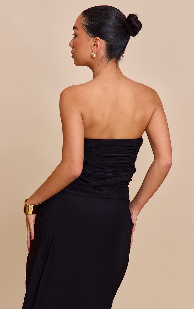Black Double Layer Slinky Bandeau Split Hem Trim Top image 2