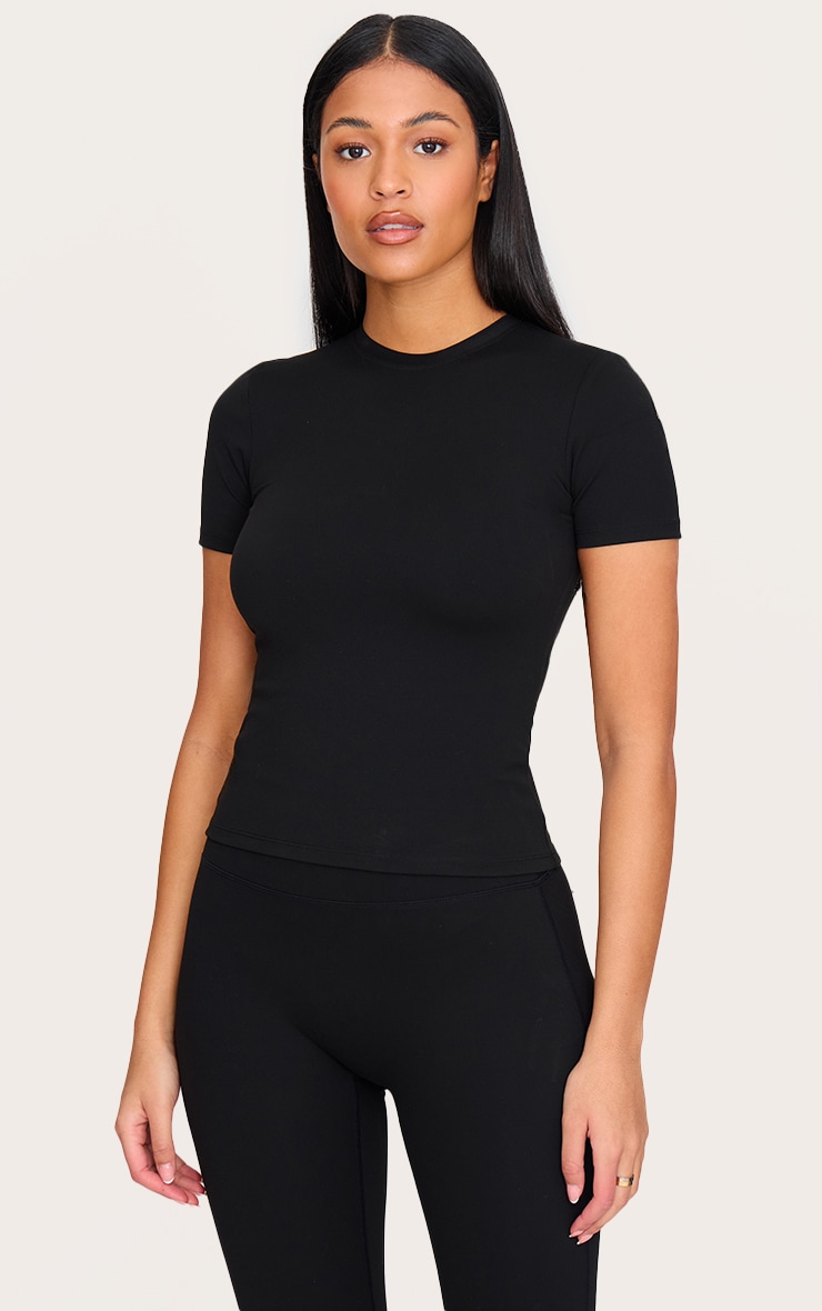 Tall Black Sculpt Longline Short Sleeved Gym Top image 1