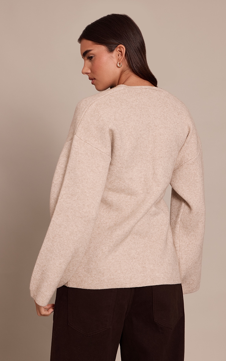 Oatmeal Trim Detail Wrap Style Cardigan  image 2