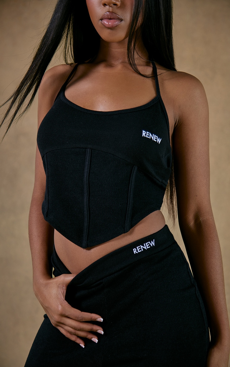 Black Ribbed Strappy Halterneck Corset image 4