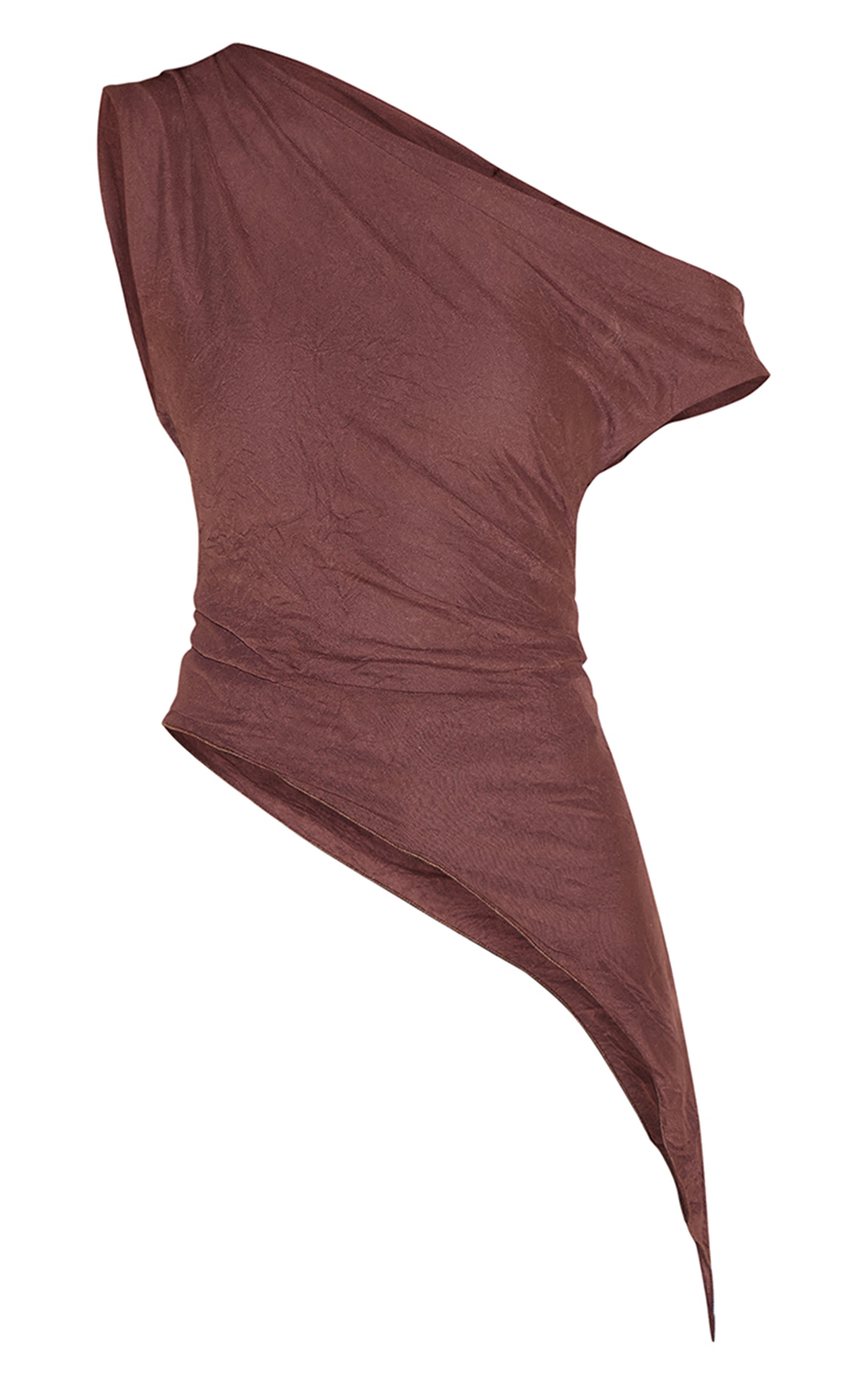 Chocolate Crinkle Mesh Asymmetric Neck Top image 5