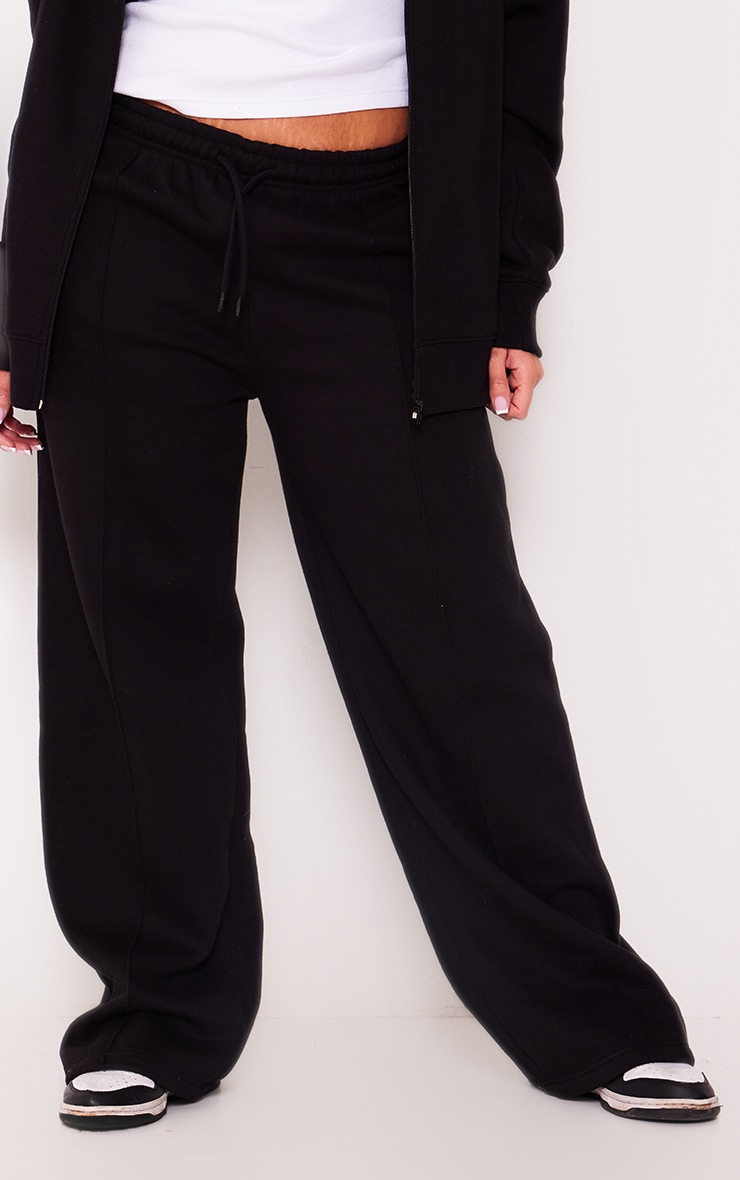 Plus Black Mid Rise Seam Detail Straight Leg Sweatpants image 2