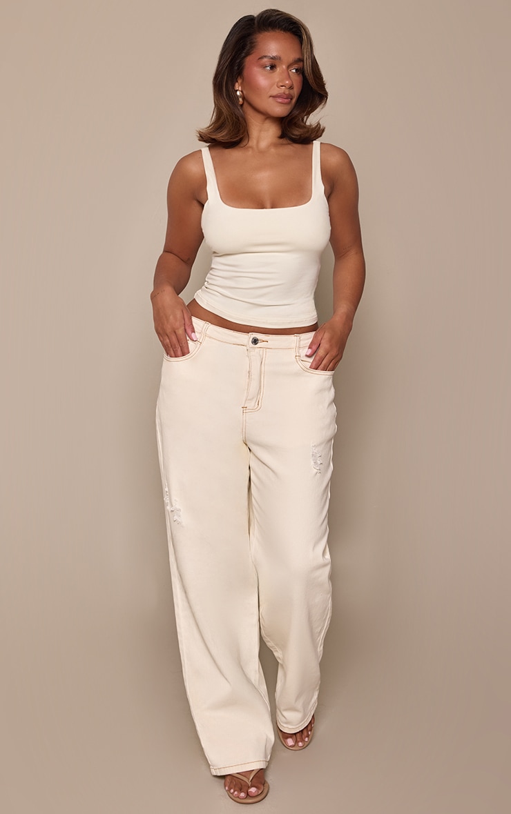 Shape Ecru Stretch Washed Denim Wide Leg Jeans