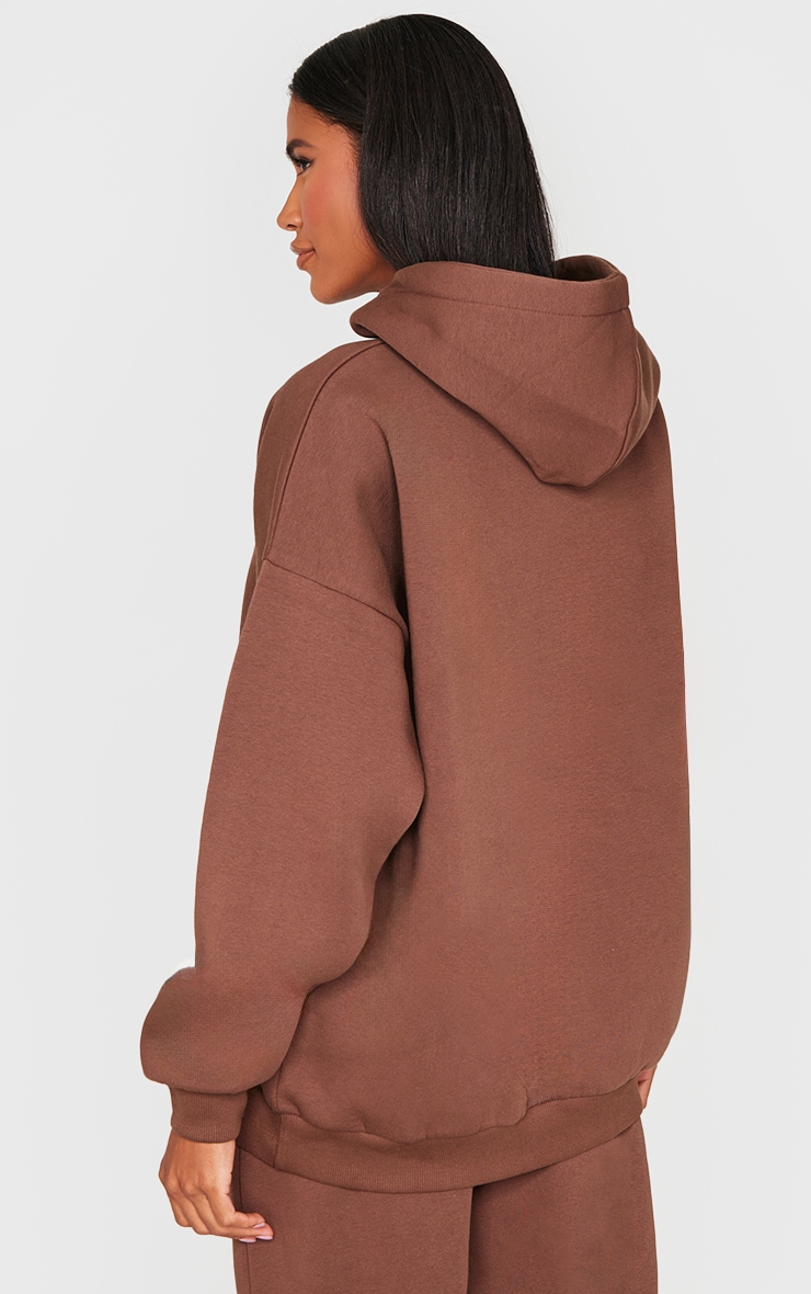 PRETTYLITTLETHING Dark Chocolate Logo Oversized Hoodie image 2