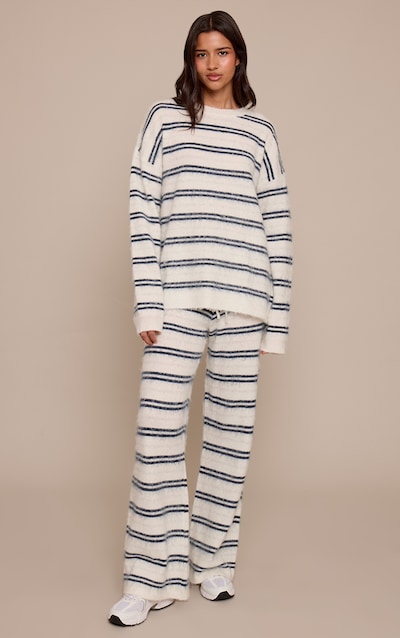 Tall Light Blue Brushed Aurora Striped Wide Leg Trousers