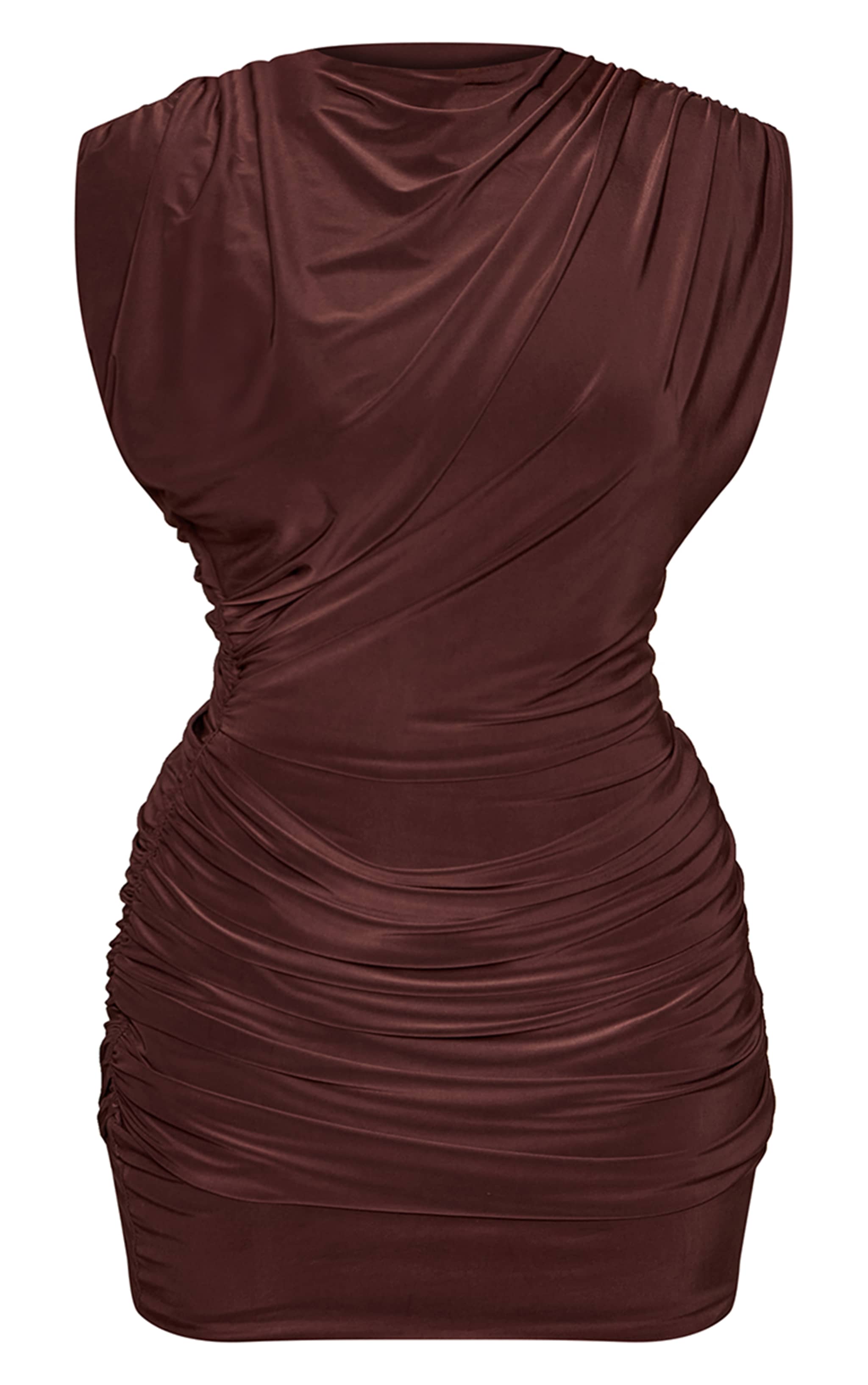 Shape Chocolate Shoulder Pad Slinky Mini Dress image 5