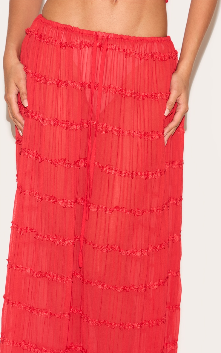 Tomato Chiffon Ruched Frill Detail Tiered Maxi Skirt image 4