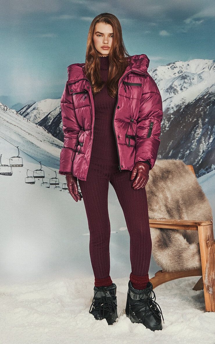 Legging en maille tricot côtelée rouge vin image 2