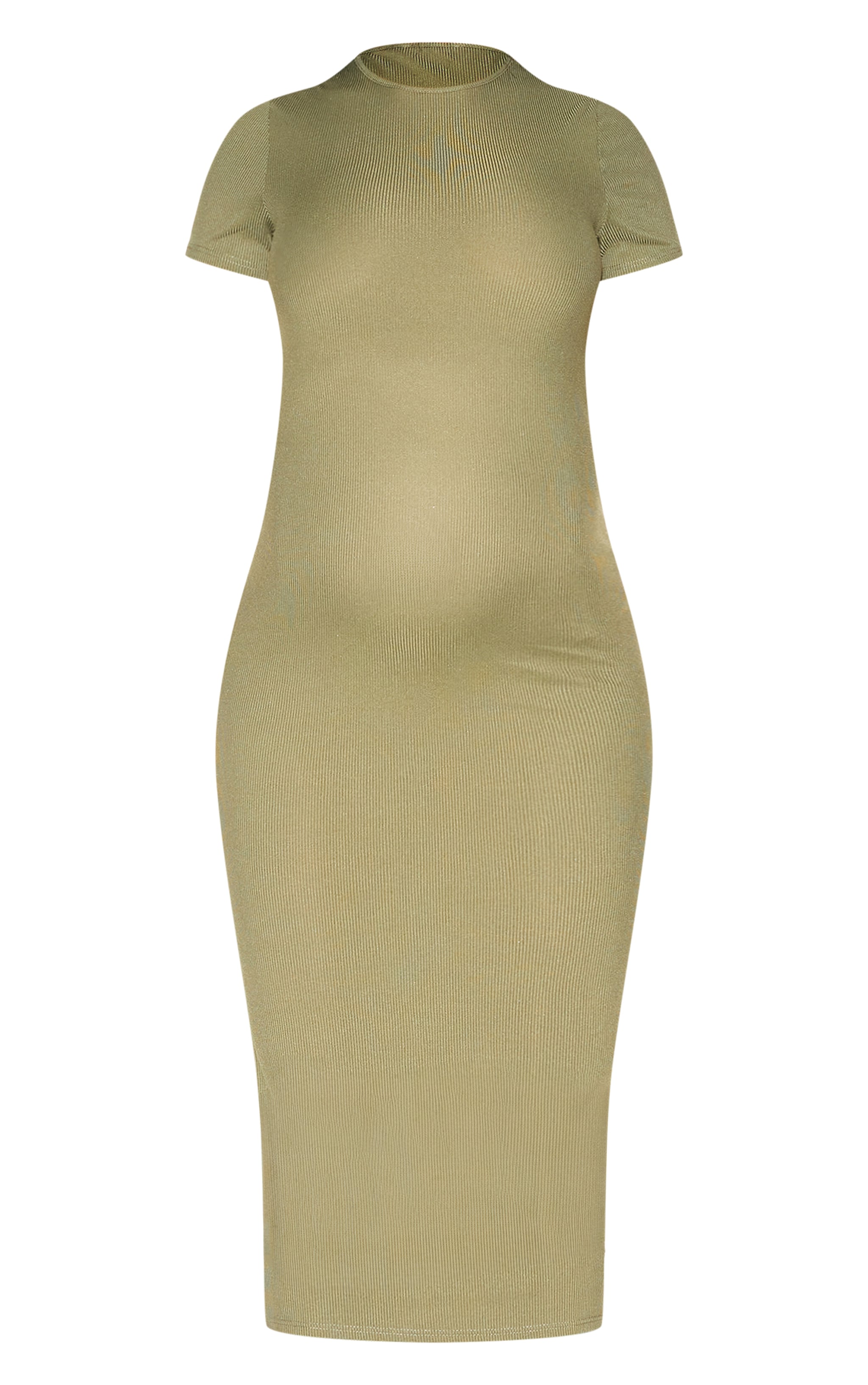 Maternity Khaki Ribbed Crew Neck Midi Dress image 5