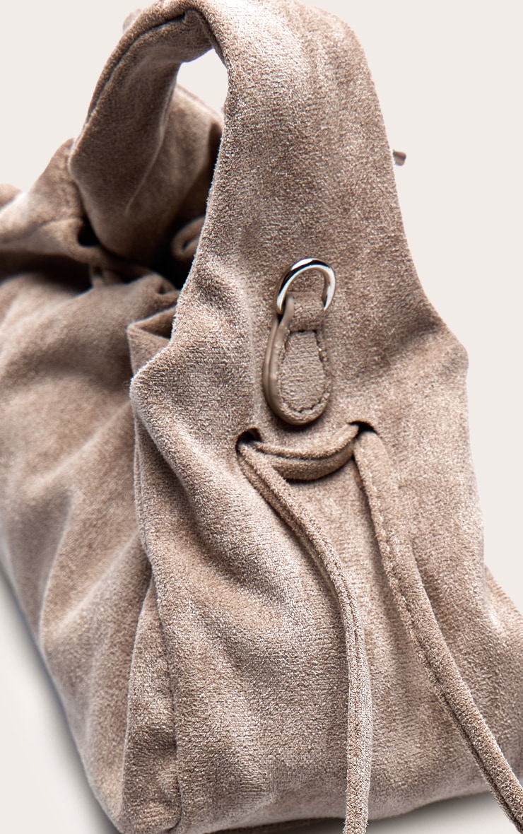 Taupe Faux Suede Drawstring Mini Bag image 5